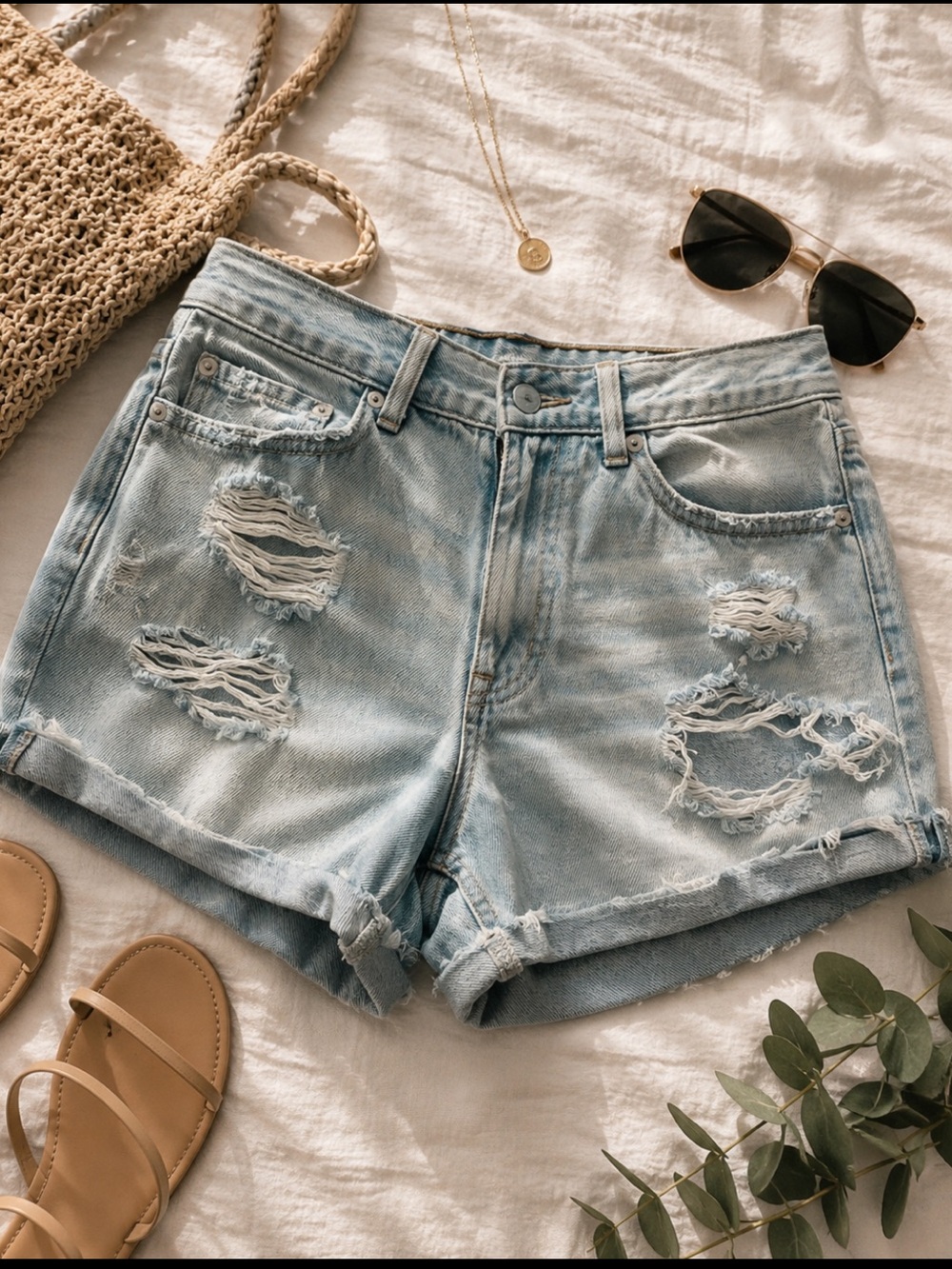 Aeropostale Light Blue Distressed Denim Shorts